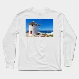 Great view at the port and Chora from a windmill of Mykonos, Greece Long Sleeve T-Shirt